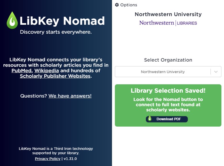 Computer Screenshot of LibKey Nomad University Selection Step