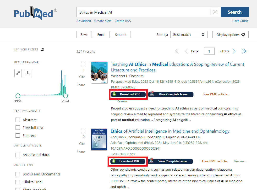 screen shot of pubmed search results highlighting the navy blue libkey link now active