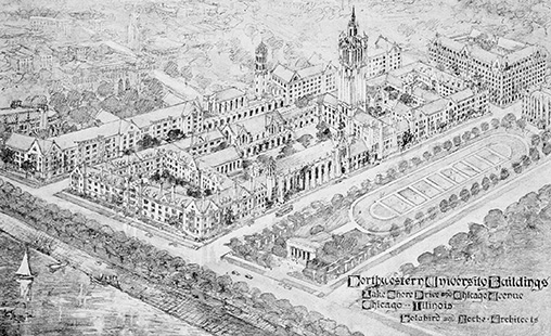 Map of a proposed Chicago campus for Northwestern.